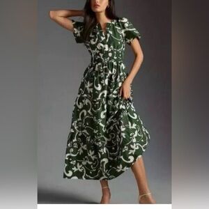 Anthropolgie Somerset Green Printed Midi Dress, size Medium